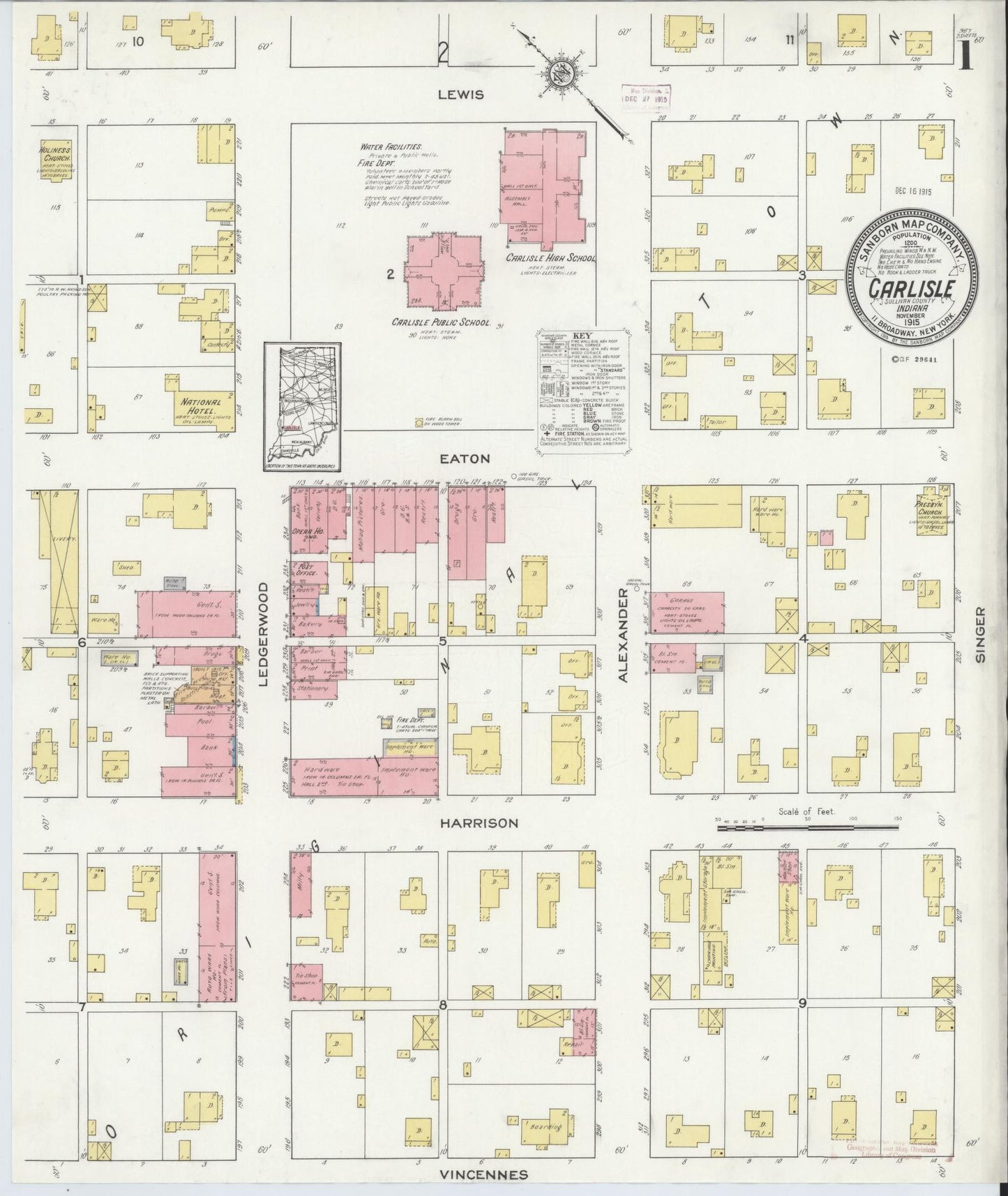 Sanborn Fire Insurance Map from Carlisle, Sullivan County, Indiana (1915), Sheet #0001 - Historic Sanborn Fire Insurance Map Print, vintage old map wall art, antique decor, genealogy gift, Indiana Indiana map