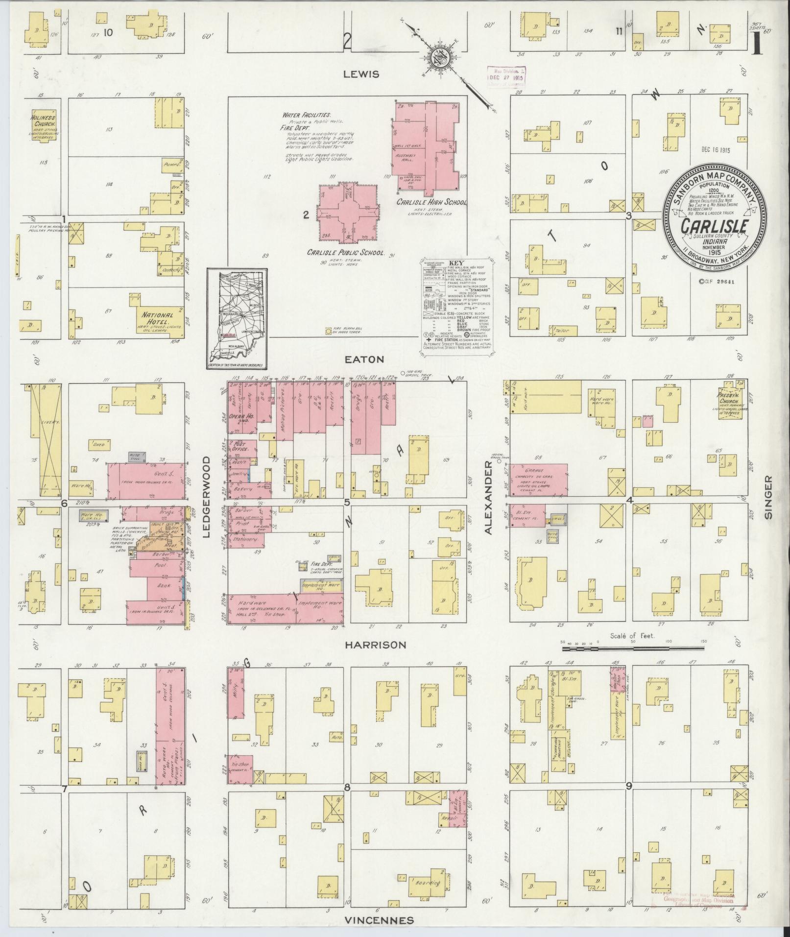 Sanborn Fire Insurance Map from Carlisle, Sullivan County, Indiana (1915), Sheet #0001 - Historic Sanborn Fire Insurance Map Print, vintage old map wall art, antique decor, genealogy gift, Indiana Indiana map