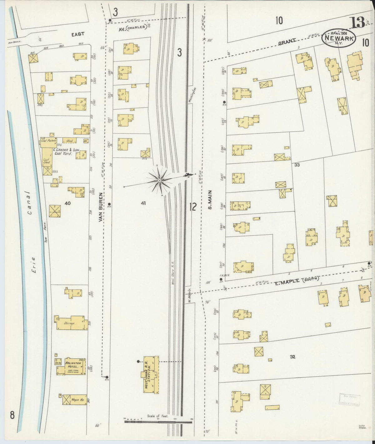 Sanborn Fire Insurance Map from Newark, Wayne County, New York (1906), Sheet #0013 - Historic Sanborn Fire Insurance Map Print, vintage old map wall art, antique decor, genealogy gift, New York New York map