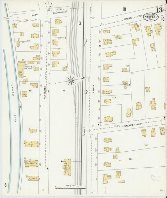 Sanborn Fire Insurance Map from Newark, Wayne County, New York (1906), Sheet #0013 - Historic Sanborn Fire Insurance Map Print, vintage old map wall art, antique decor, genealogy gift, New York New York map