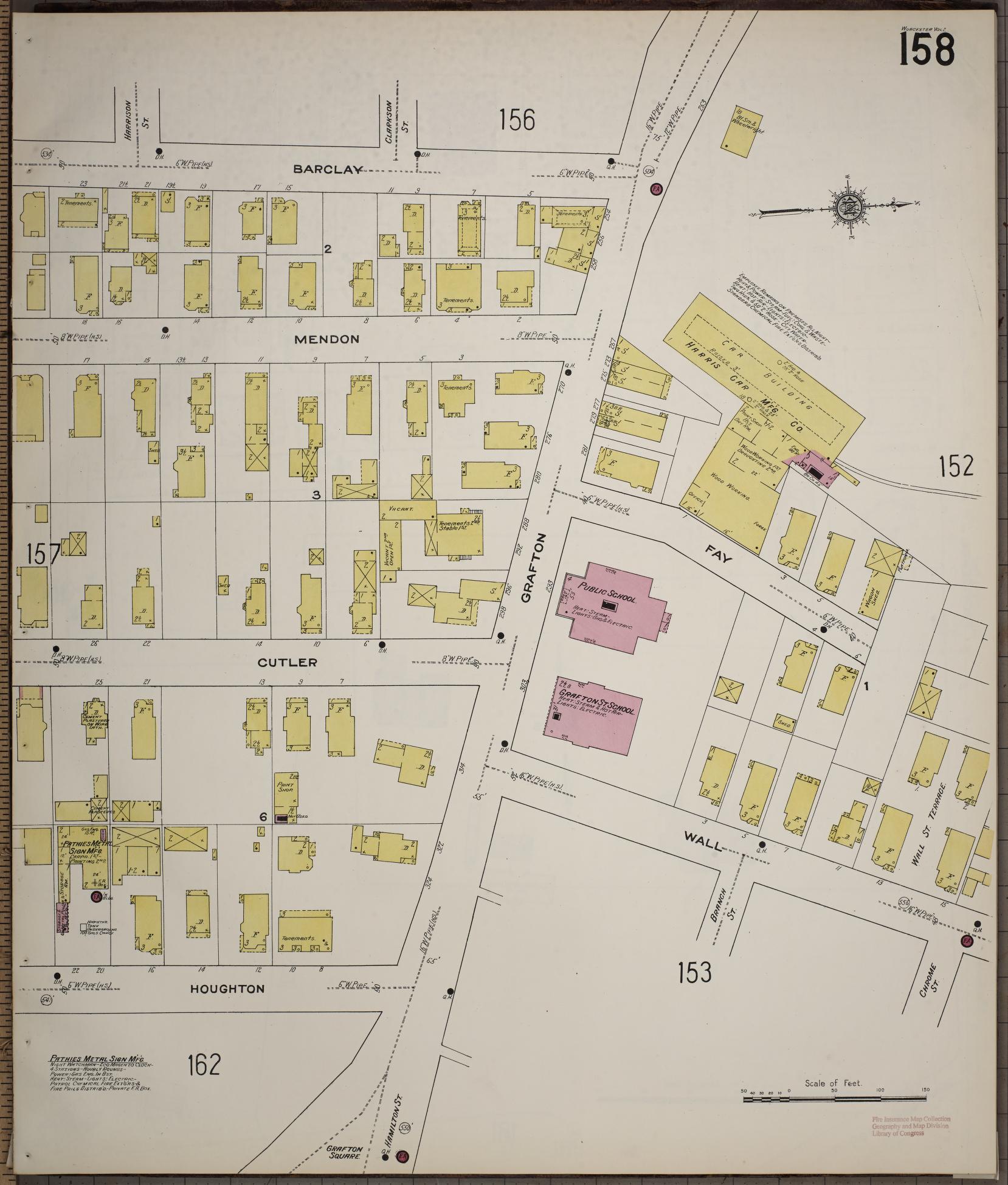 Sanborn Fire Insurance Map from Worcester, Worcester County, Massachusetts (1910), Sheet #0158 - Complete Map Set gallery image, historic Sanborn map, vintage wall art, Massachusetts Massachusetts