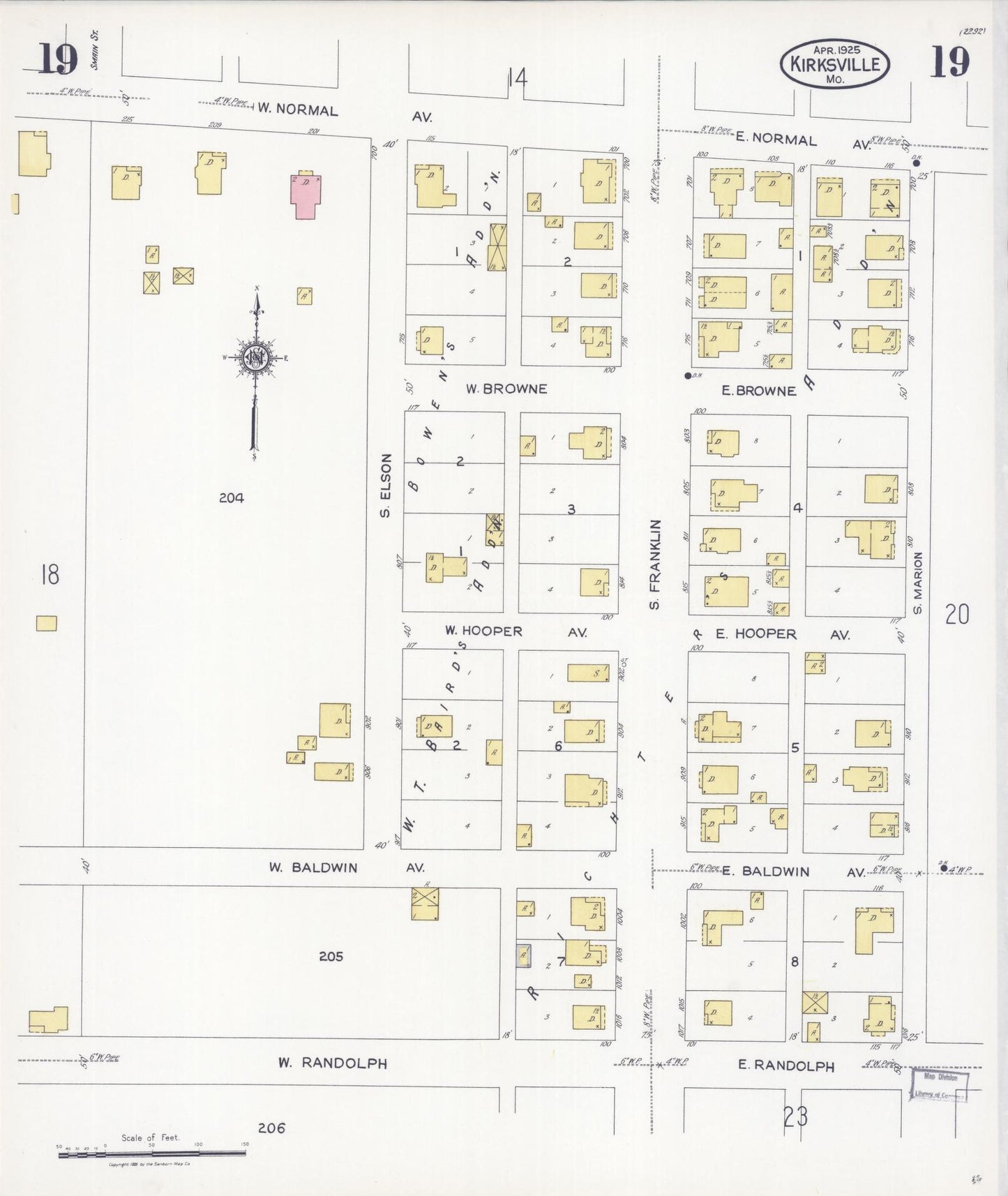 Sanborn Fire Insurance Map from Kirksville, Adair County, Missouri (1925), Sheet #0019 - Complete Map Set gallery image, historic Sanborn map, vintage wall art, Missouri Missouri
