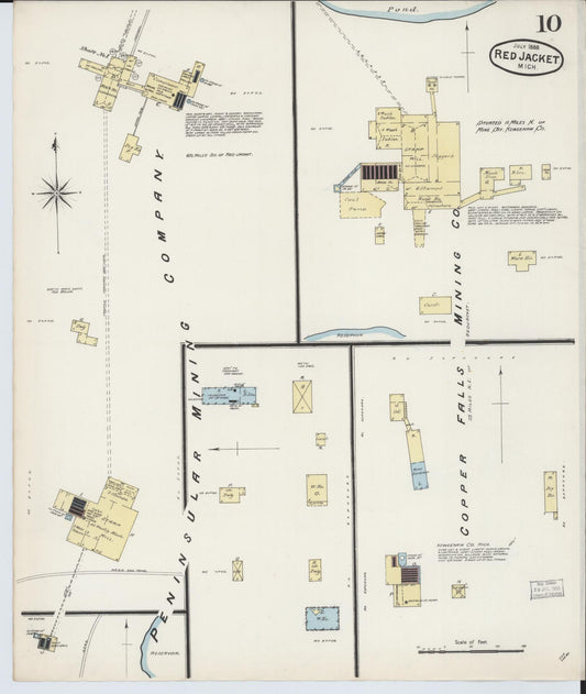 Sanborn Fire Insurance Map from Red Jacket, Houghton County, Michigan (1888), Sheet #0010 - Historic Sanborn Fire Insurance Map Print, vintage old map wall art, antique decor, genealogy gift, Michigan Michigan map