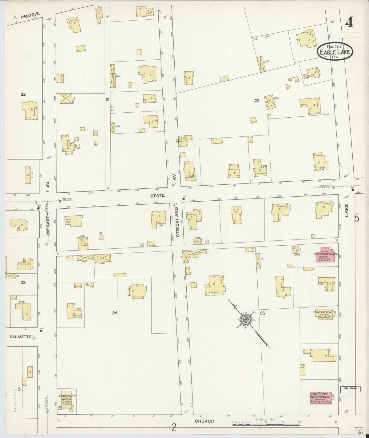 Sanborn Fire Insurance Map from Eagle Lake, Colorado County, Texas (1912), Sheet #0004 - Historic Sanborn Fire Insurance Map Print, vintage old map wall art, antique decor, genealogy gift, Texas Texas map