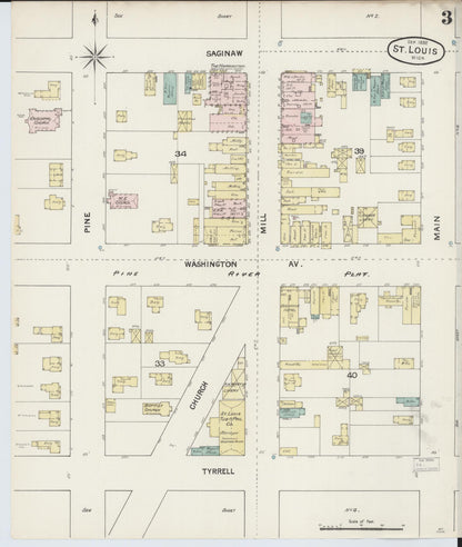 Sanborn Fire Insurance Map from Saint Louis, Gratiot County, Michigan (1888), Sheet #0003 - Complete Map Set gallery image, historic Sanborn map, vintage wall art, Michigan Michigan