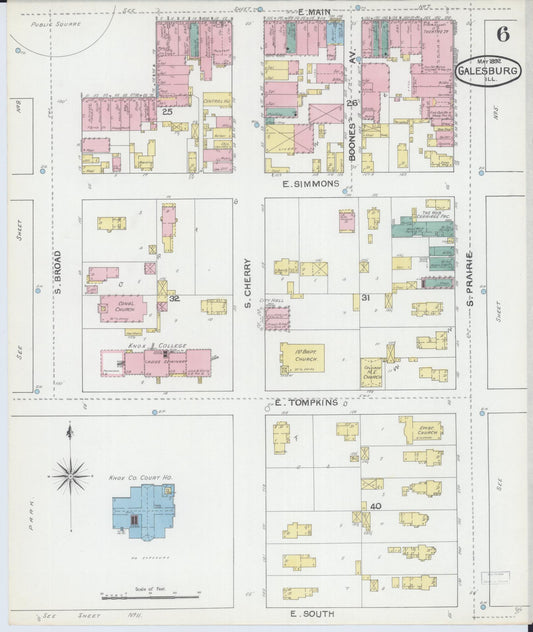 Sanborn Fire Insurance Map from Galesburg, Knox County, Illinois (1892), Sheet #0006 - Historic Sanborn Fire Insurance Map Print, vintage old map wall art, antique decor, genealogy gift, Illinois Illinois map