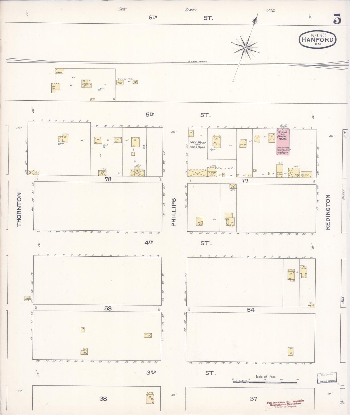 Sanborn Fire Insurance Map from Hanford, Kings County, California (1892), Sheet #0005 - Complete Map Set gallery image, historic Sanborn map, vintage wall art, California California
