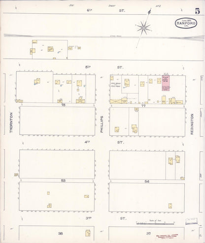 Sanborn Fire Insurance Map from Hanford, Kings County, California (1892), Sheet #0005 - Complete Map Set gallery image, historic Sanborn map, vintage wall art, California California