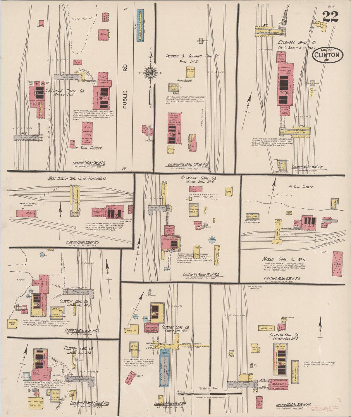 Sanborn Fire Insurance Map from Clinton, Vermillion County, Indiana (1921), Sheet #0022 - Historic Sanborn Fire Insurance Map Print, vintage old map wall art, antique decor, genealogy gift, Indiana Indiana map