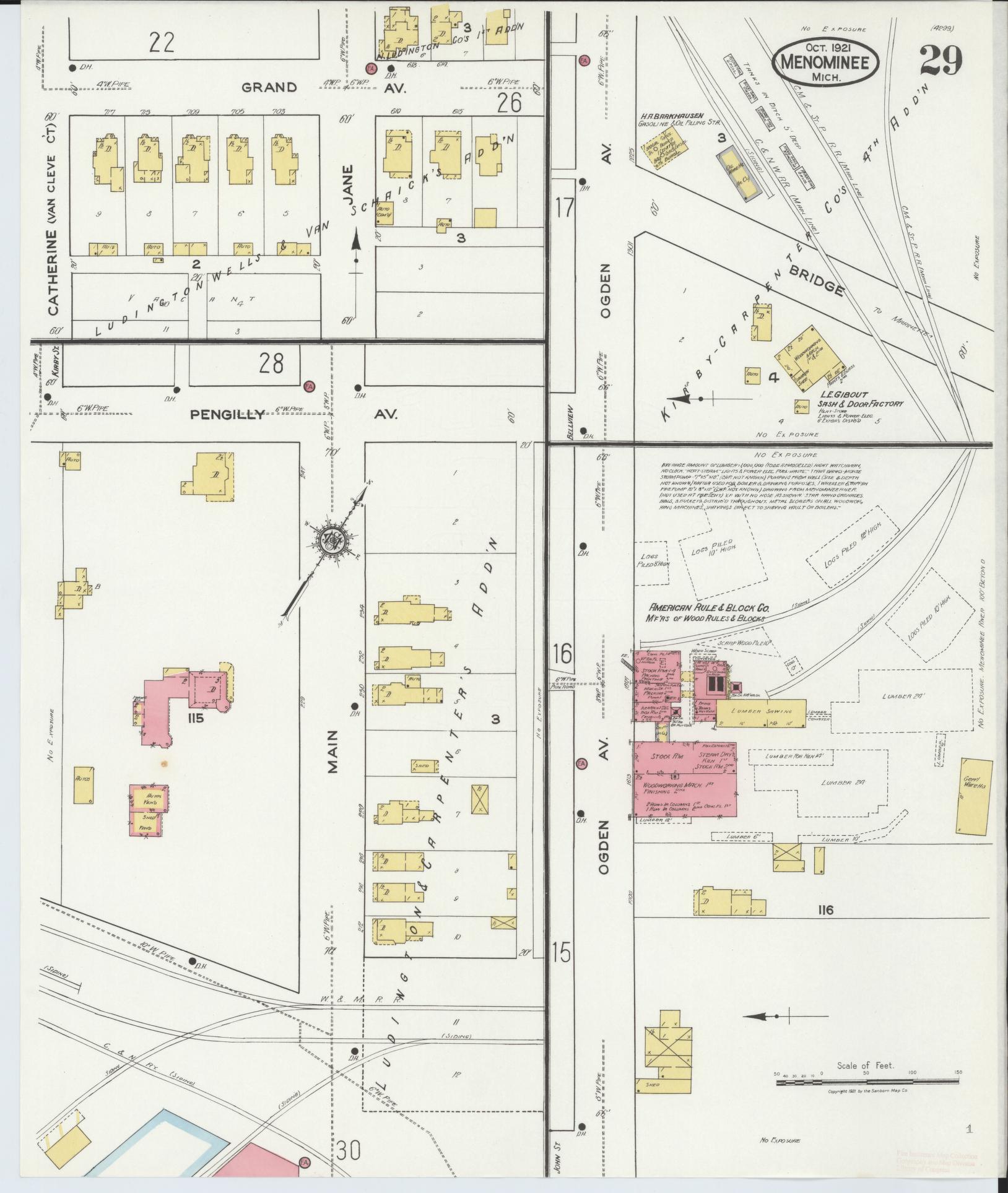 Sanborn Fire Insurance Map from Menominee, Menominee County, Michigan (1921), Sheet #0029 - Historic Sanborn Fire Insurance Map Print, vintage old map wall art, antique decor, genealogy gift, Michigan Michigan map
