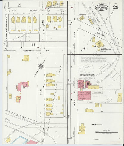 Sanborn Fire Insurance Map from Menominee, Menominee County, Michigan (1921), Sheet #0029 - Historic Sanborn Fire Insurance Map Print, vintage old map wall art, antique decor, genealogy gift, Michigan Michigan map
