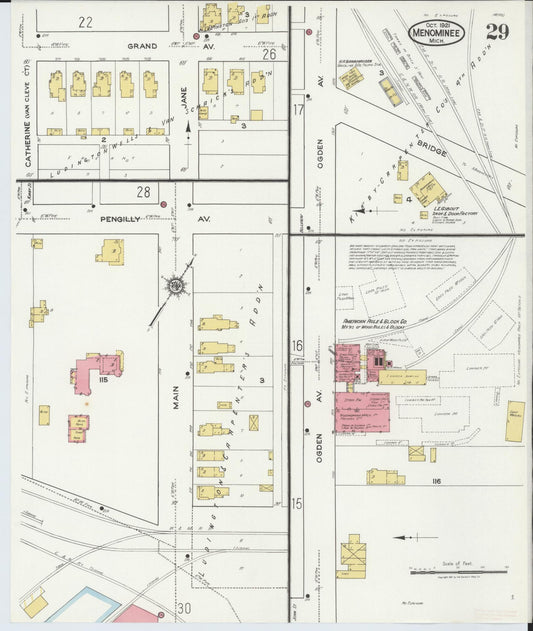 Sanborn Fire Insurance Map from Menominee, Menominee County, Michigan (1921), Sheet #0029 - Historic Sanborn Fire Insurance Map Print, vintage old map wall art, antique decor, genealogy gift, Michigan Michigan map