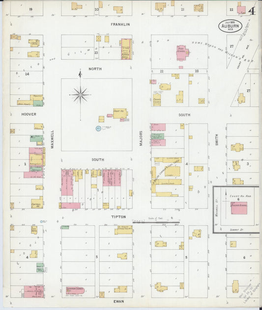 Sanborn Fire Insurance Map from Auburn, Nemaha County, Nebraska (1899), Sheet #0004 - Historic Sanborn Fire Insurance Map Print, vintage old map wall art, antique decor, genealogy gift, Nebraska Nebraska map