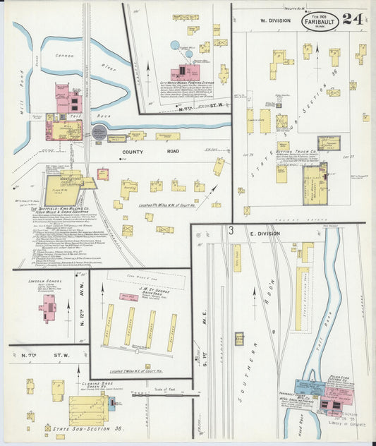 Sanborn Fire Insurance Map from Faribault, Rice County, Minnesota (1909), Sheet #0024 - Historic Sanborn Fire Insurance Map Print, vintage old map wall art, antique decor, genealogy gift, Minnesota Minnesota map