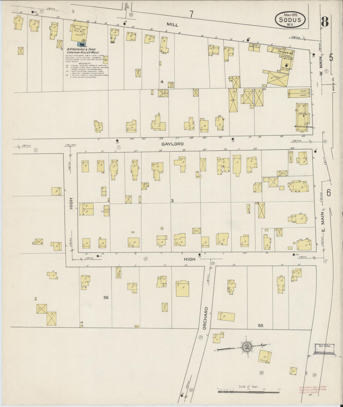 Sanborn Fire Insurance Map from Sodus, Wayne County, New York (1915), Sheet #0008 - Historic Sanborn Fire Insurance Map Print, vintage old map wall art, antique decor, genealogy gift, New York New York map