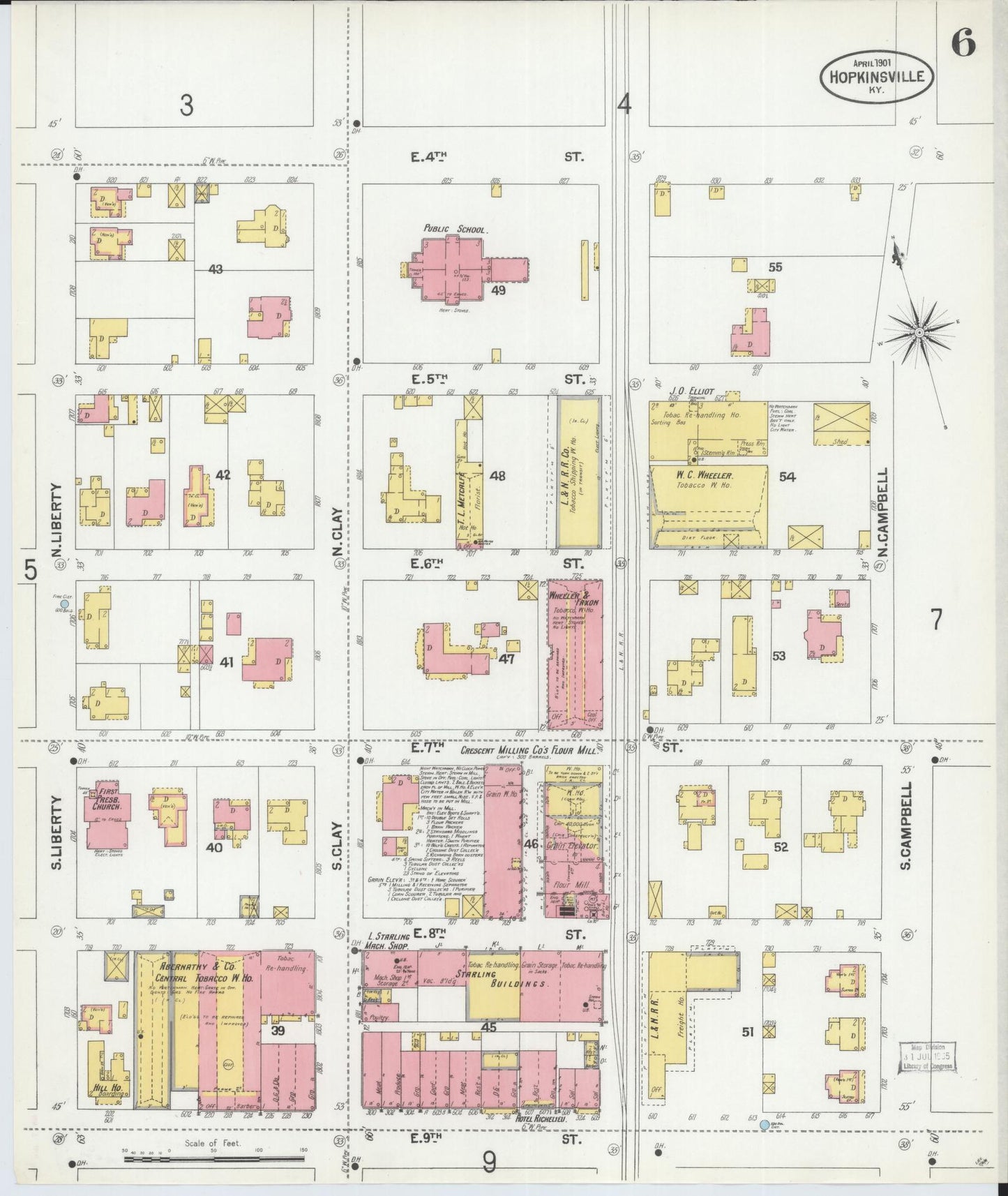 Sanborn Fire Insurance Map from Hopkinsville, Christian County, Kentucky (1901), Sheet #0006 - Complete Map Set gallery image, historic Sanborn map, vintage wall art, Kentucky Kentucky