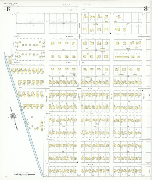 Sanborn Fire Insurance Map from Freeport, Brazoria County, Texas (1943), Sheet #0008 - Historic Sanborn Fire Insurance Map Print, vintage old map wall art, antique decor, genealogy gift, Texas Texas map