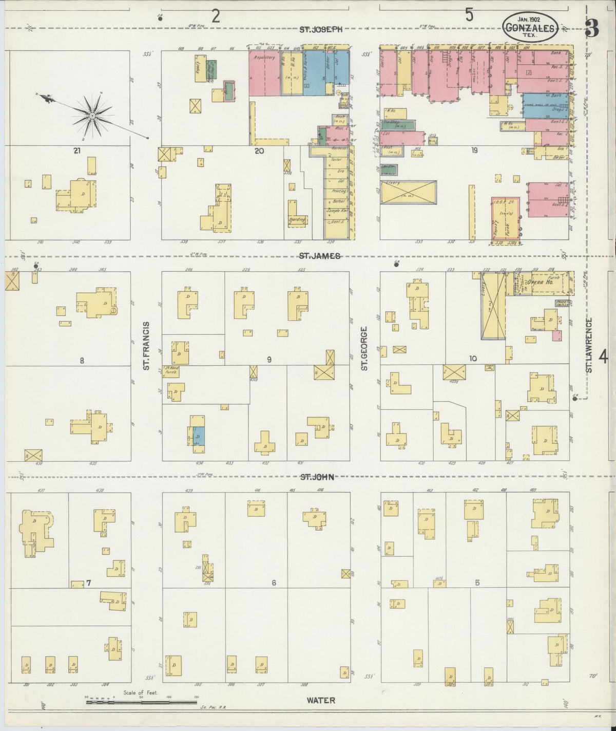 Sanborn Fire Insurance Map from Gonzales, Gonzales County, Texas (1902), Sheet #0003 - Complete Map Set gallery image, historic Sanborn map, vintage wall art, Texas Texas