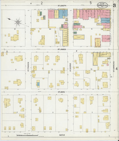Sanborn Fire Insurance Map from Gonzales, Gonzales County, Texas (1902), Sheet #0003 - Complete Map Set gallery image, historic Sanborn map, vintage wall art, Texas Texas