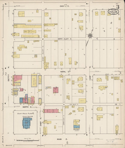 Sanborn Fire Insurance Map from Uvalde, Uvalde County, Texas (1922), Sheet #0003 - Historic Sanborn Fire Insurance Map Print, vintage old map wall art, antique decor, genealogy gift, Texas Texas map