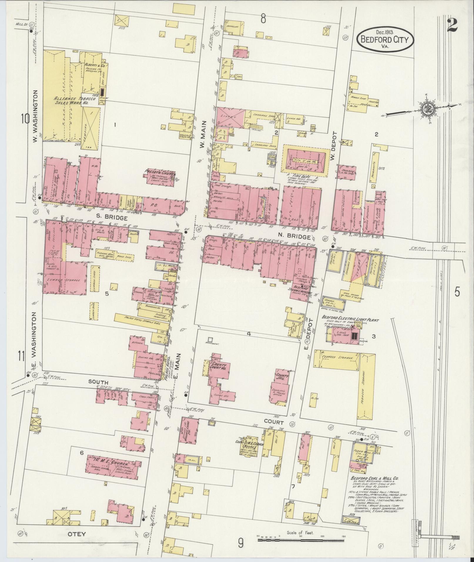 Sanborn Fire Insurance Map from Bedford, Independent Cities, Virginia (1913), Sheet #0002 - Complete Map Set gallery image, historic Sanborn map, vintage wall art, Virginia Virginia
