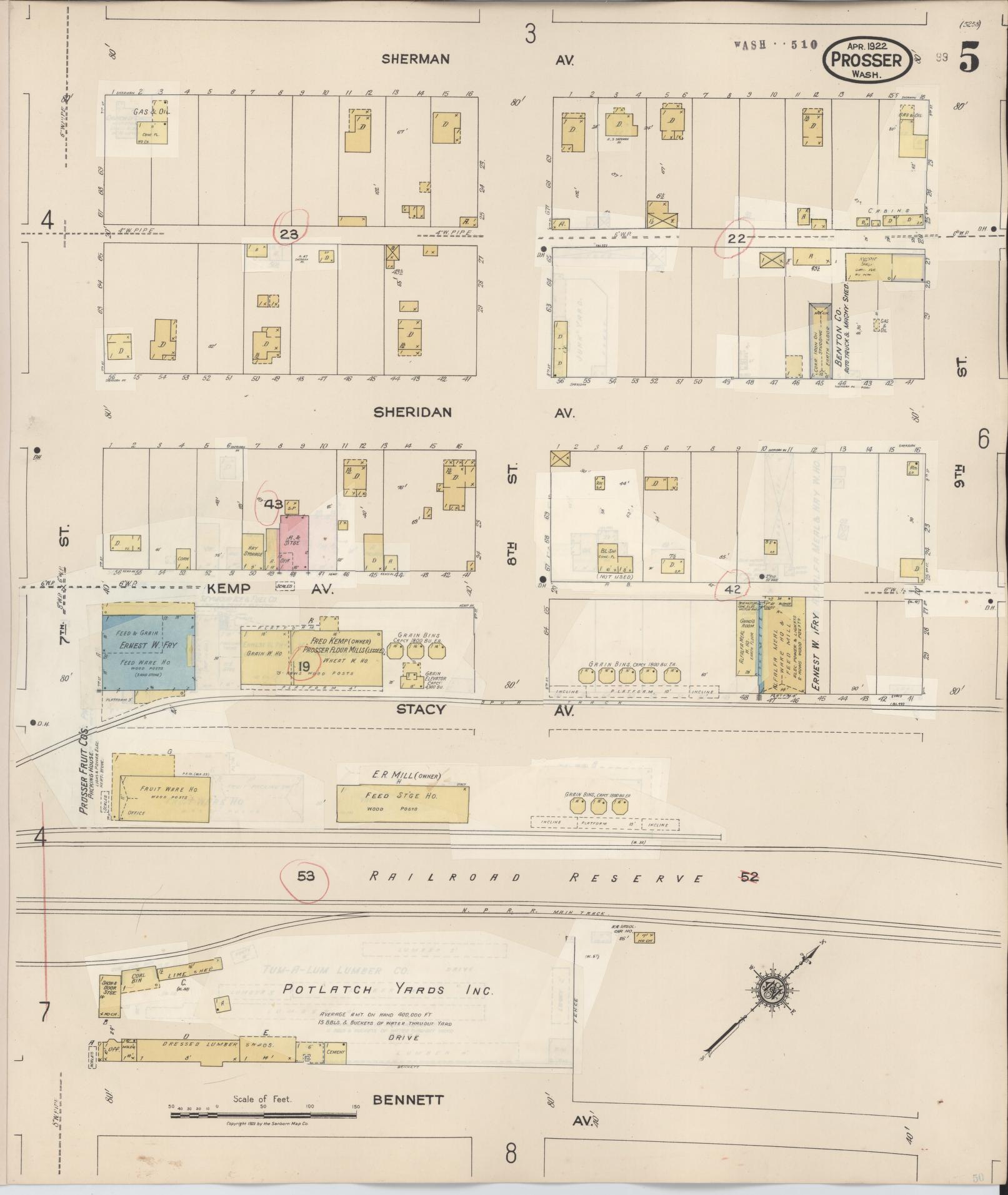 Sanborn Fire Insurance Map from Prosser, Benton County, Washington (1944), Sheet #0005 - Complete Map Set gallery image, historic Sanborn map, vintage wall art, Washington Washington