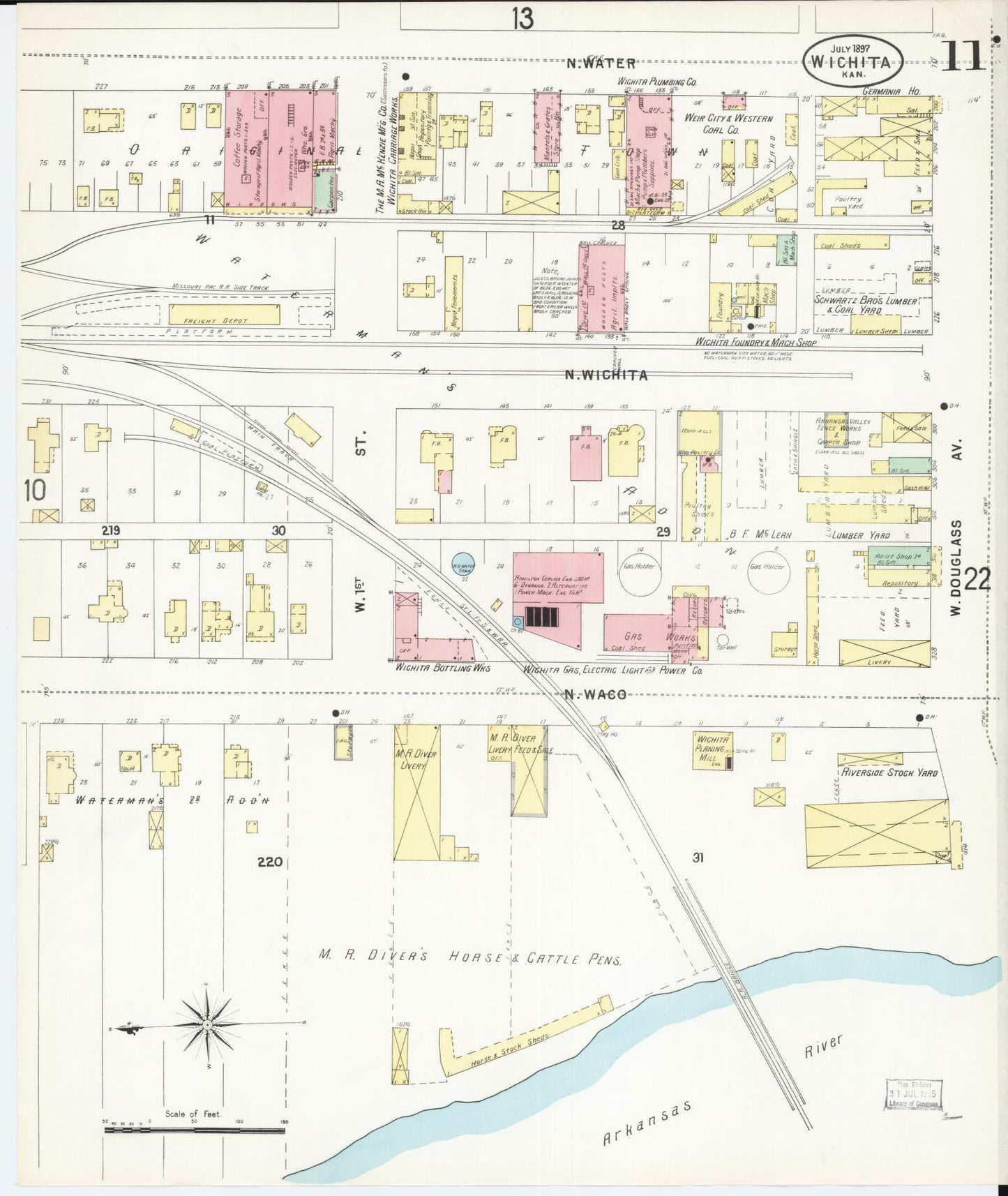 Sanborn Fire Insurance Map from Wichita, Sedgwick County, Kansas (1897), Sheet #0011 - Complete Map Set gallery image, historic Sanborn map, vintage wall art, Kansas Kansas
