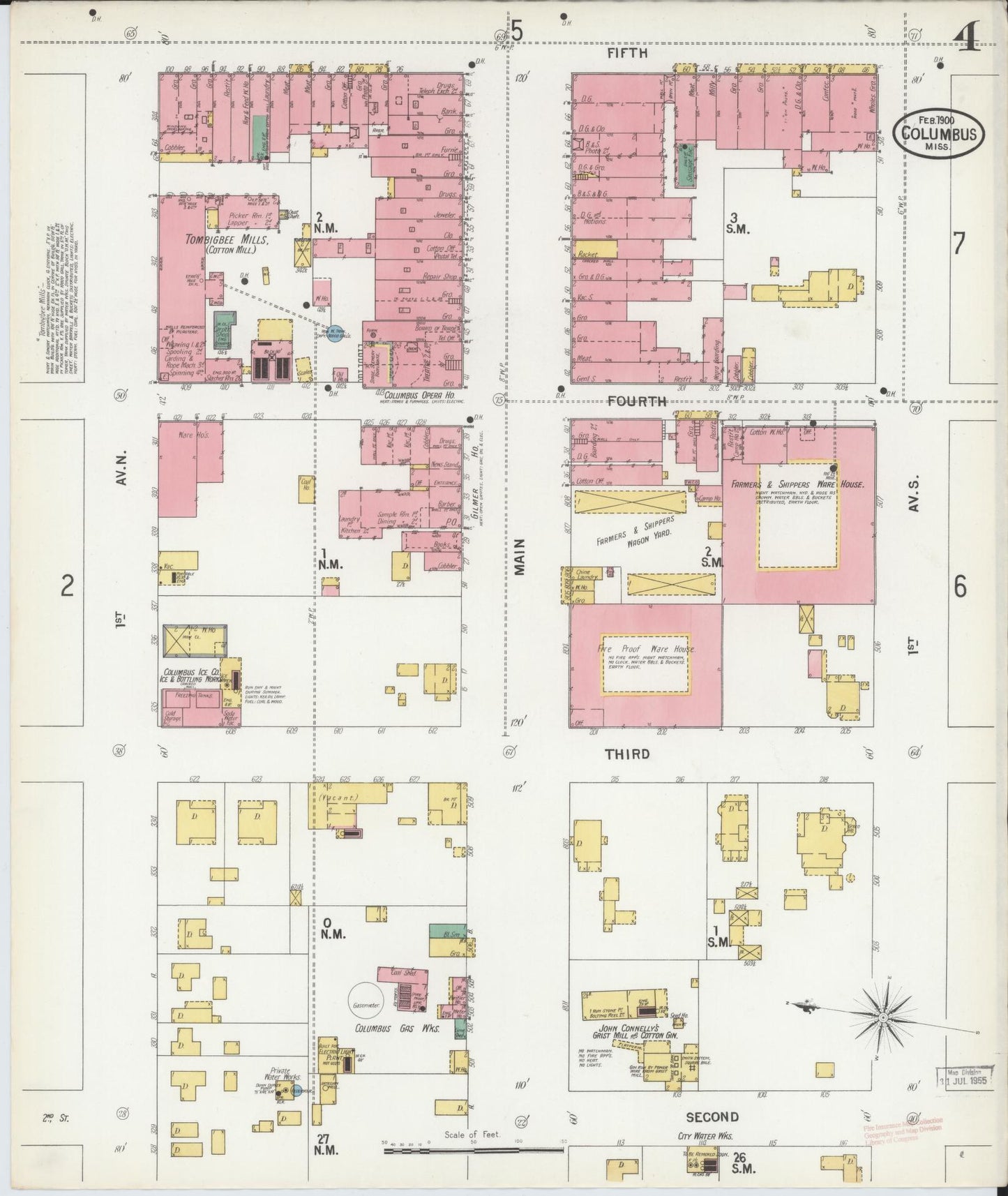 Sanborn Fire Insurance Map from Columbus, Lowndes County, Mississippi (1900), Sheet #0004 - Complete Map Set gallery image, historic Sanborn map, vintage wall art, Mississippi Mississippi
