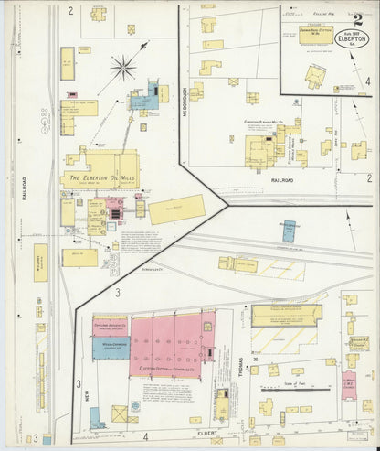 Sanborn Fire Insurance Map from Elberton, Elbert County, Georgia (1907), Sheet #0002 - Complete Map Set gallery image, historic Sanborn map, vintage wall art, Georgia Georgia