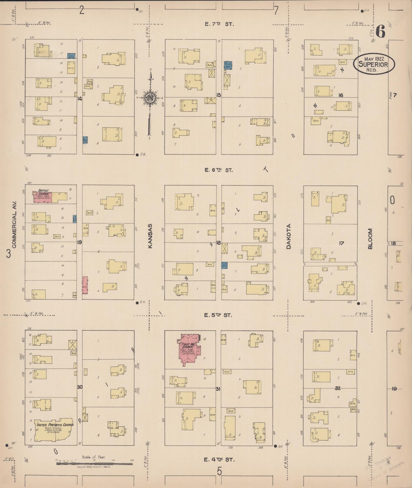 Sanborn Fire Insurance Map from Superior, Nuckolls County, Nebraska (1922), Sheet #0006 - Historic Sanborn Fire Insurance Map Print, vintage old map wall art, antique decor, genealogy gift, Nebraska Nebraska map