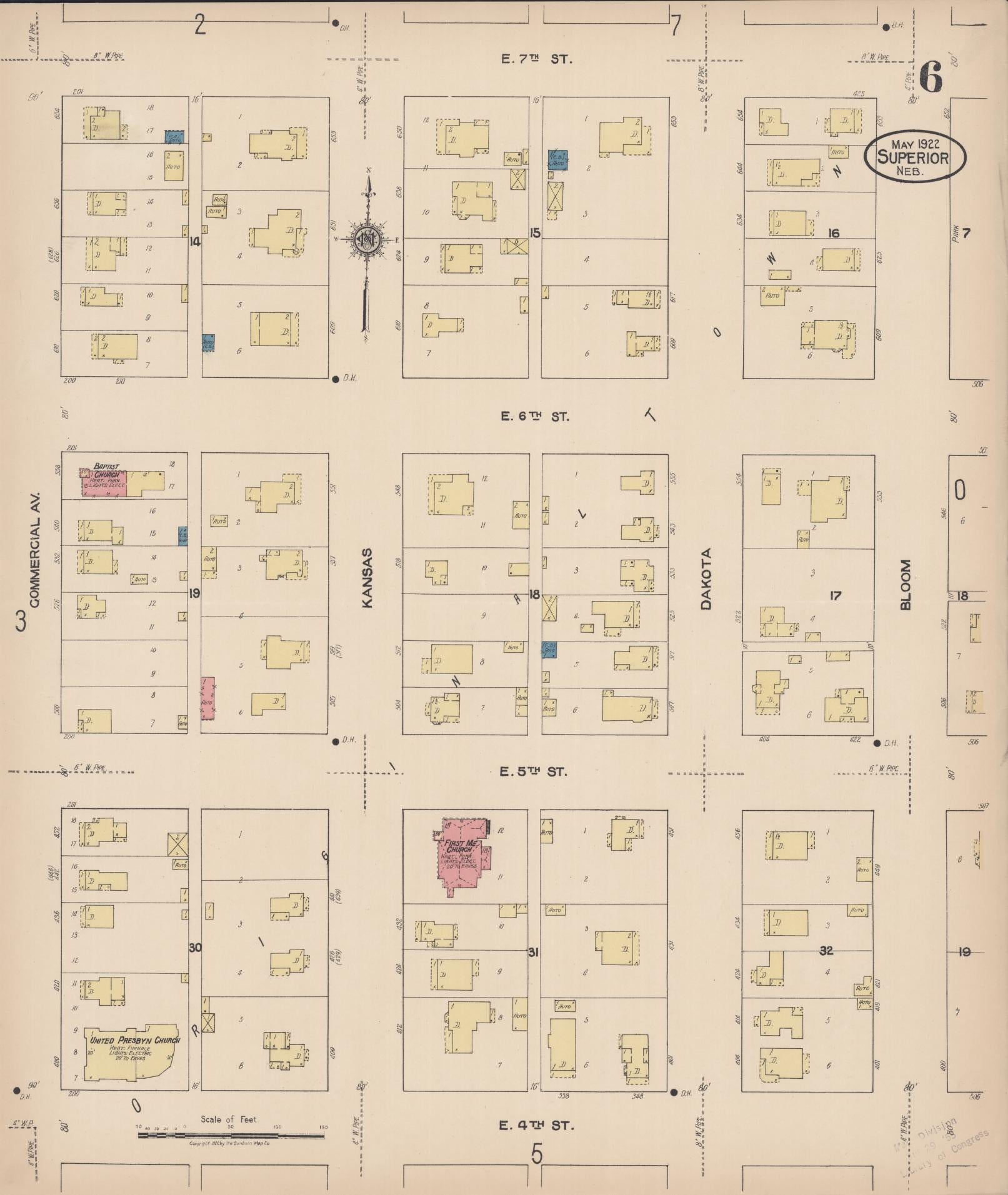 Sanborn Fire Insurance Map from Superior, Nuckolls County, Nebraska (1922), Sheet #0006 - Historic Sanborn Fire Insurance Map Print, vintage old map wall art, antique decor, genealogy gift, Nebraska Nebraska map