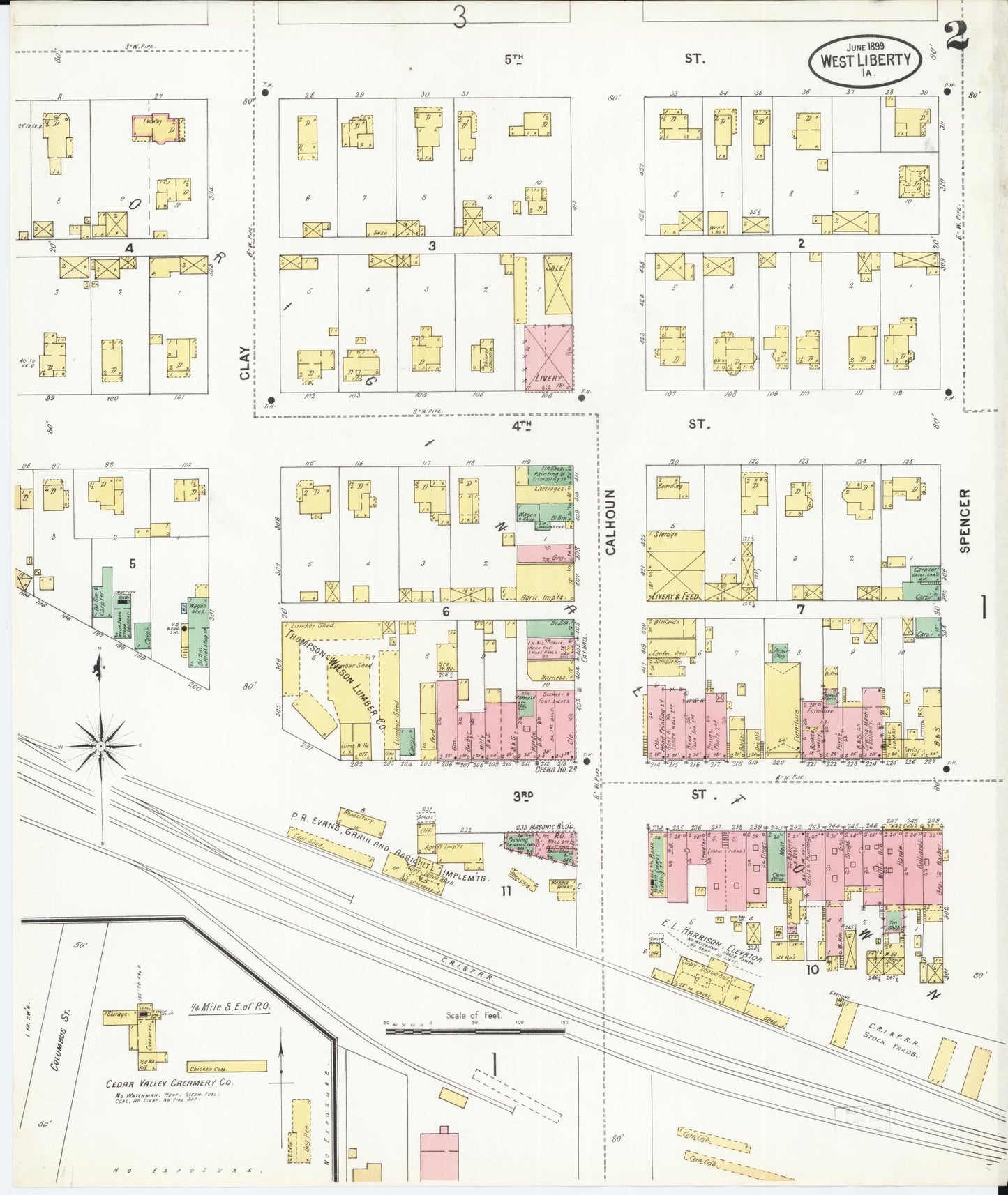 Sanborn Fire Insurance Map from West Liberty, Muscatine County, Iowa (1899), Sheet #0002 - Historic Sanborn Fire Insurance Map Print, vintage old map wall art