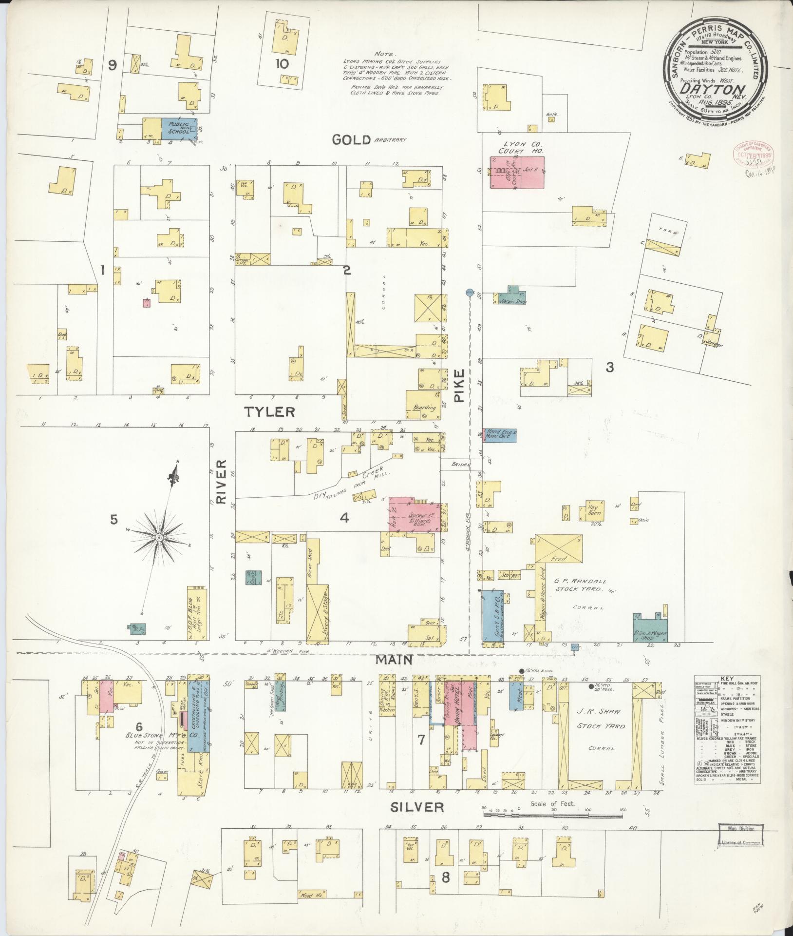 Sanborn Fire Insurance Map from Dayton, Lyon County, Nevada (1895), Sheet #0001 - Historic Sanborn Fire Insurance Map Print, vintage old map wall art, antique decor, genealogy gift, Nevada Nevada map