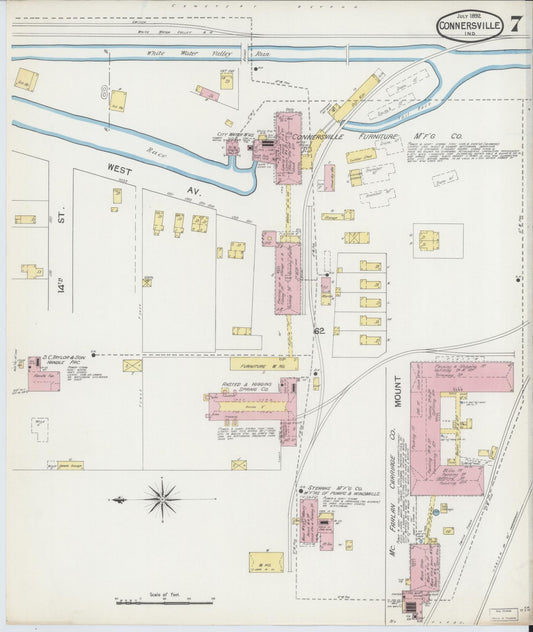 Sanborn Fire Insurance Map from Connersville, Fayette County, Indiana (1892), Sheet #0007 - Historic Sanborn Fire Insurance Map Print, vintage old map wall art, antique decor, genealogy gift, Indiana Indiana map