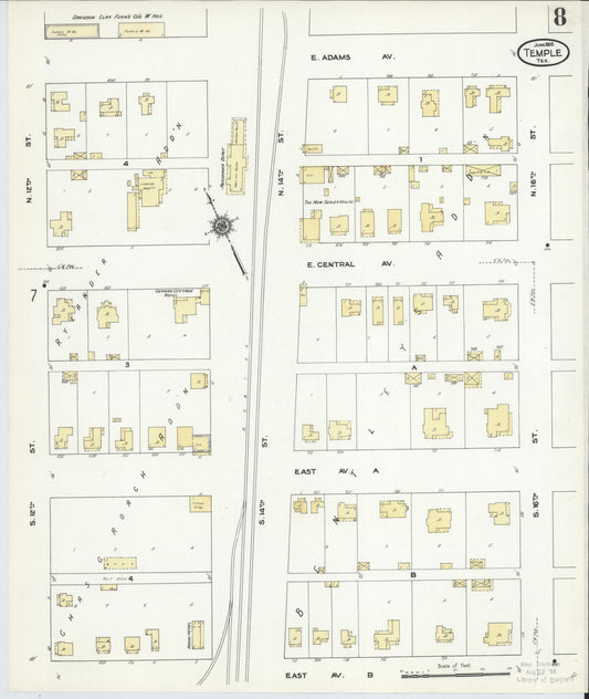Sanborn Fire Insurance Map from Temple, Bell County, Texas (1910), Sheet #0008 - Historic Sanborn Fire Insurance Map Print, vintage old map wall art, antique decor, genealogy gift, Texas Texas map