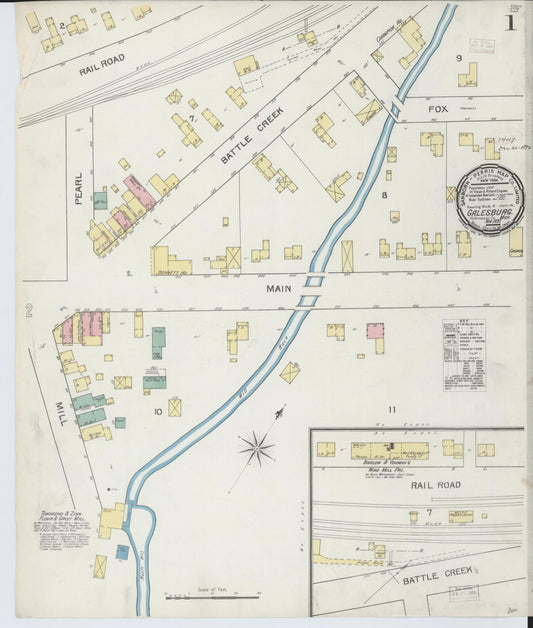 Sanborn Fire Insurance Map from Galesburg, Kalamazoo County, Michigan (1892), Sheet #0001 - Historic Sanborn Fire Insurance Map Print, vintage old map wall art, antique decor, genealogy gift, Michigan Michigan map