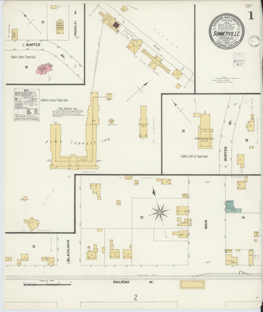 Sanborn Fire Insurance Map from Summerville, Dorchester County, South Carolina (1902), Sheet #0001 - Complete Map Set gallery image, historic Sanborn map, vintage wall art, South Carolina South Carolina