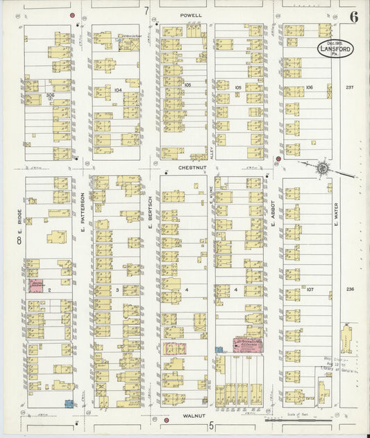 Sanborn Fire Insurance Map from Lansford, Carbon County, Pennsylvania (1915), Sheet #0006 - Historic Sanborn Fire Insurance Map Print, vintage old map wall art, antique decor, genealogy gift, Pennsylvania Pennsylvania map