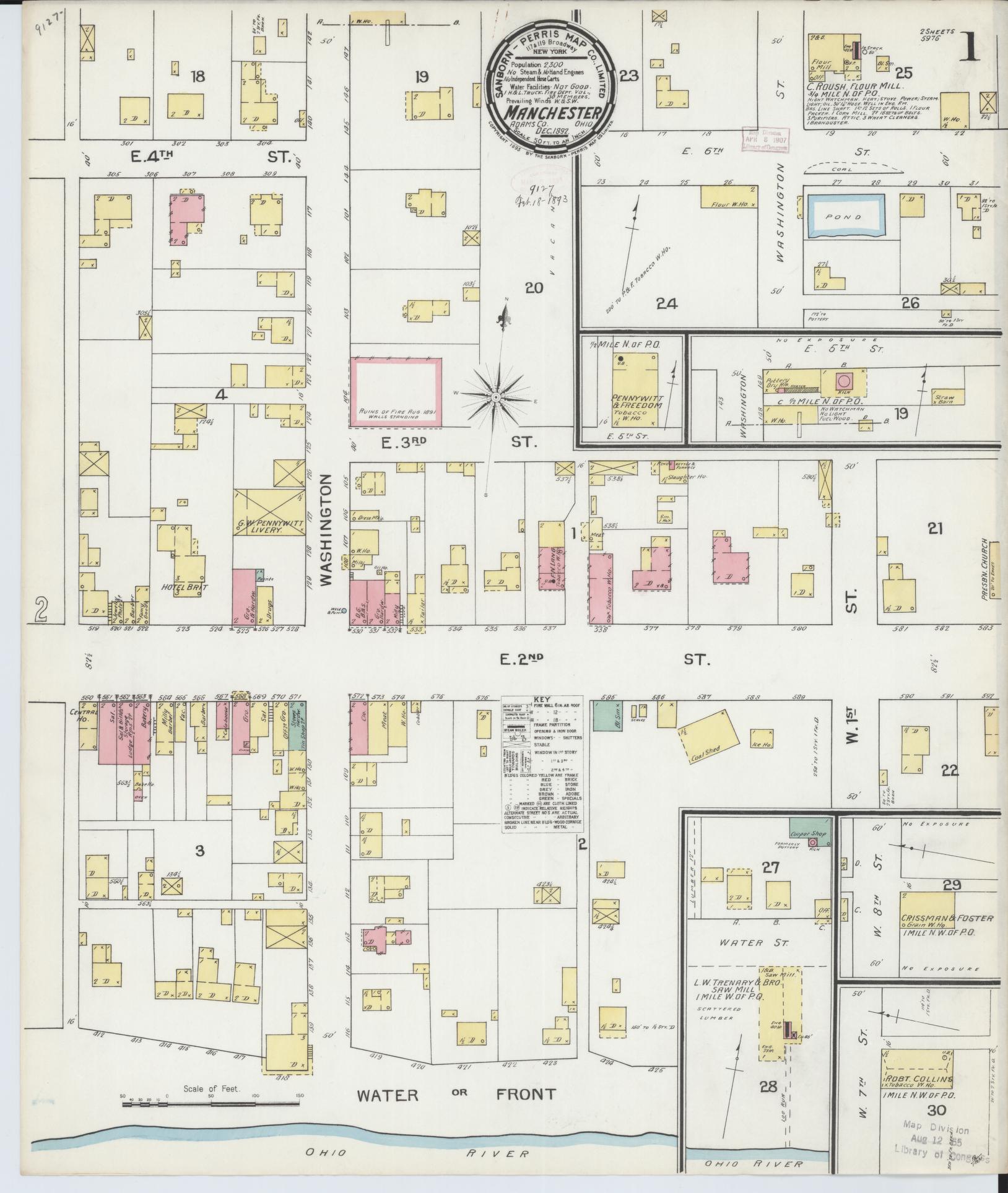 Sanborn Fire Insurance Map from Manchester, Adams County, Ohio (1892), Sheet #0001 - Historic Sanborn Fire Insurance Map Print, vintage old map wall art, antique decor, genealogy gift, Ohio Ohio map