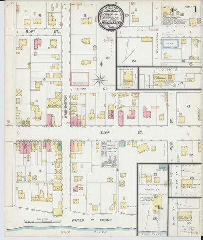 Sanborn Fire Insurance Map from Manchester, Adams County, Ohio (1892), Sheet #0001 - Historic Sanborn Fire Insurance Map Print, vintage old map wall art, antique decor, genealogy gift, Ohio Ohio map