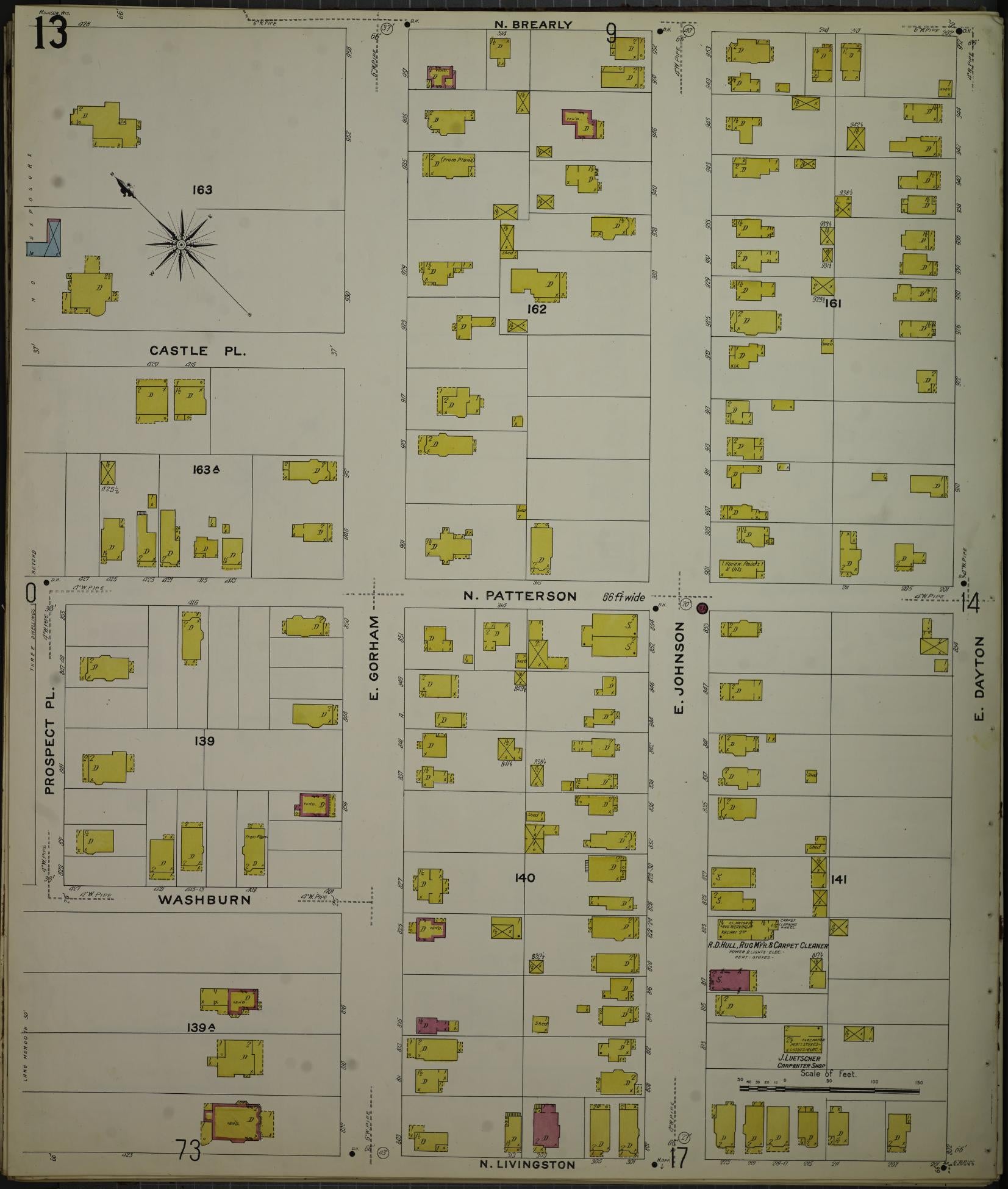 Sanborn Fire Insurance Map from Madison, Dane County, Wisconsin (1908), Sheet #0013 - Complete Map Set gallery image, historic Sanborn map, vintage wall art, Wisconsin Wisconsin