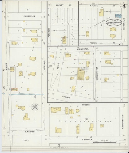 Sanborn Fire Insurance Map from Downers Grove, Dupage County, Illinois (1898), Sheet #0004 - Complete Map Set gallery image, historic Sanborn map, vintage wall art, Illinois Illinois