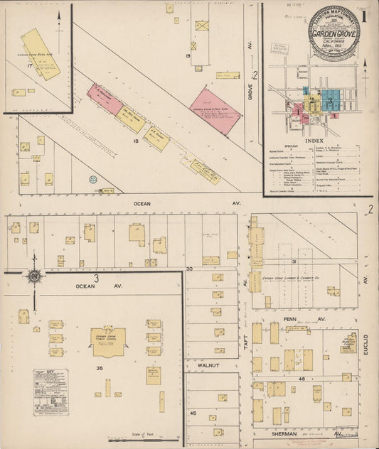 Sanborn Fire Insurance Map from Garden Grove, Orange County, California (1922), Sheet #0001 - Historic Sanborn Fire Insurance Map Print, vintage old map wall art, antique decor, genealogy gift, California California map