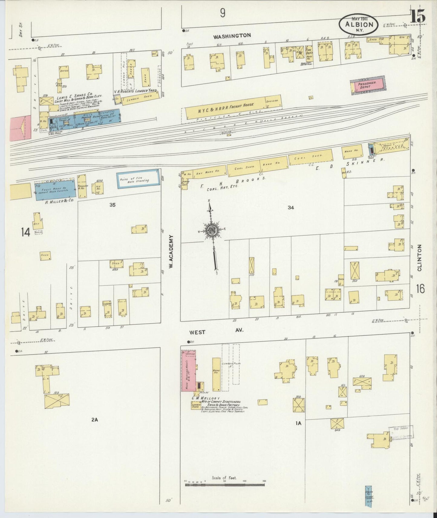 Sanborn Fire Insurance Map from Albion, Orleans County, New York (1911), Sheet #0015 - Complete Map Set gallery image, historic Sanborn map, vintage wall art, New York New York