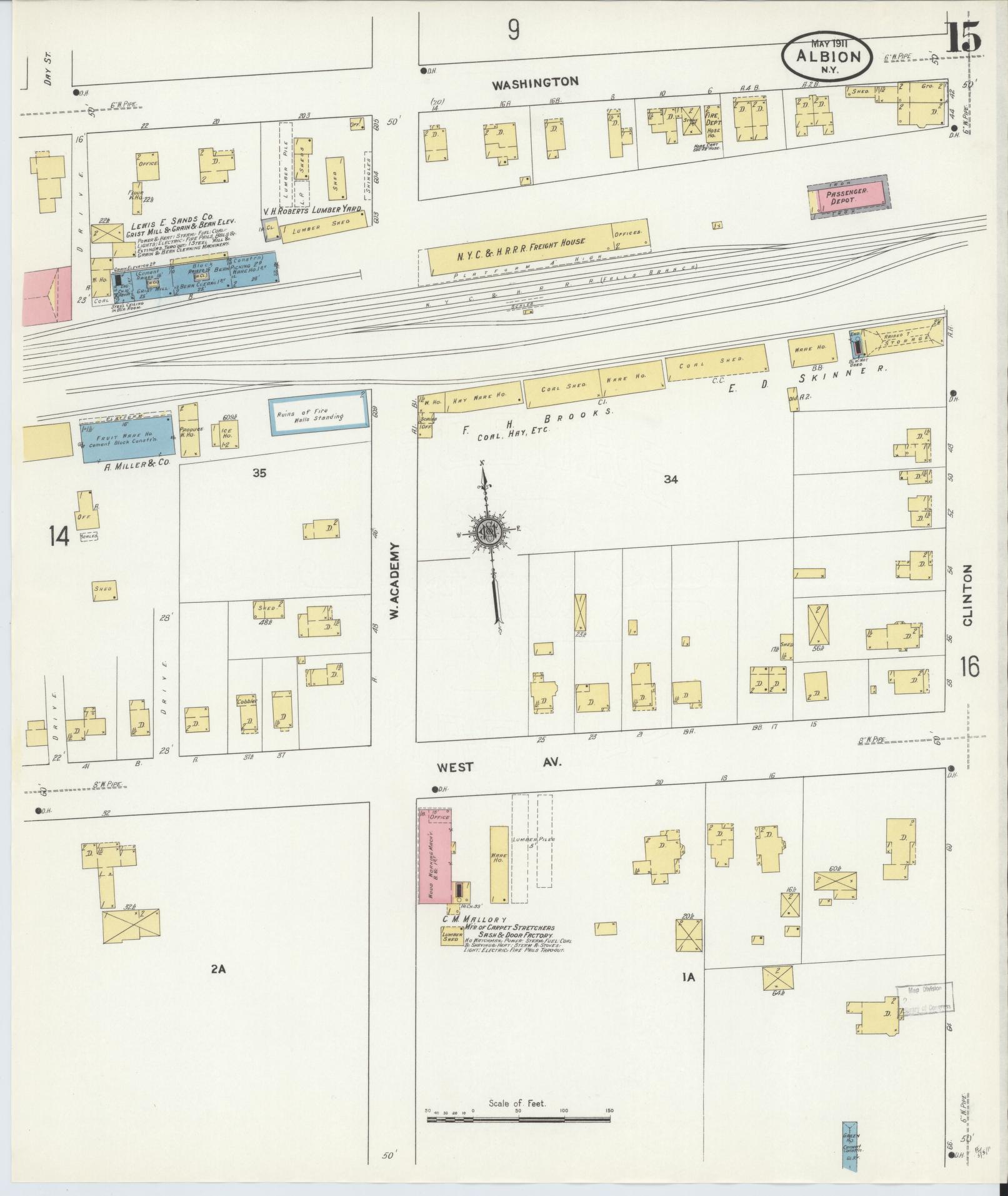 Sanborn Fire Insurance Map from Albion, Orleans County, New York (1911), Sheet #0015 - Complete Map Set gallery image, historic Sanborn map, vintage wall art, New York New York