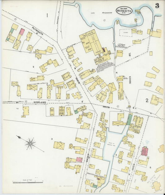 Sanborn Fire Insurance Map from Meredith, Belknap County, New Hampshire (1904), Sheet #0003 - Historic Sanborn Fire Insurance Map Print, vintage old map wall art, antique decor, genealogy gift, New Hampshire New Hampshire map