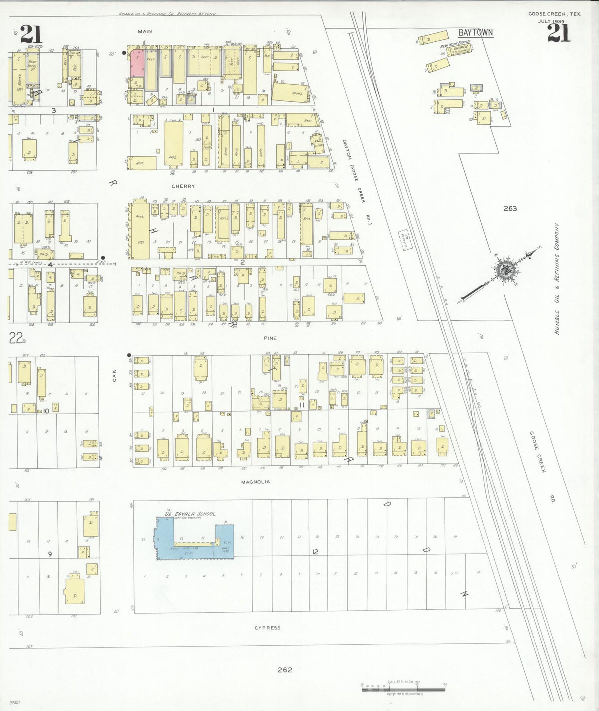 Sanborn Fire Insurance Map from Goose Creek, Harris County, Texas (1939), Sheet #0021 - Complete Map Set gallery image, historic Sanborn map, vintage wall art, Texas Texas