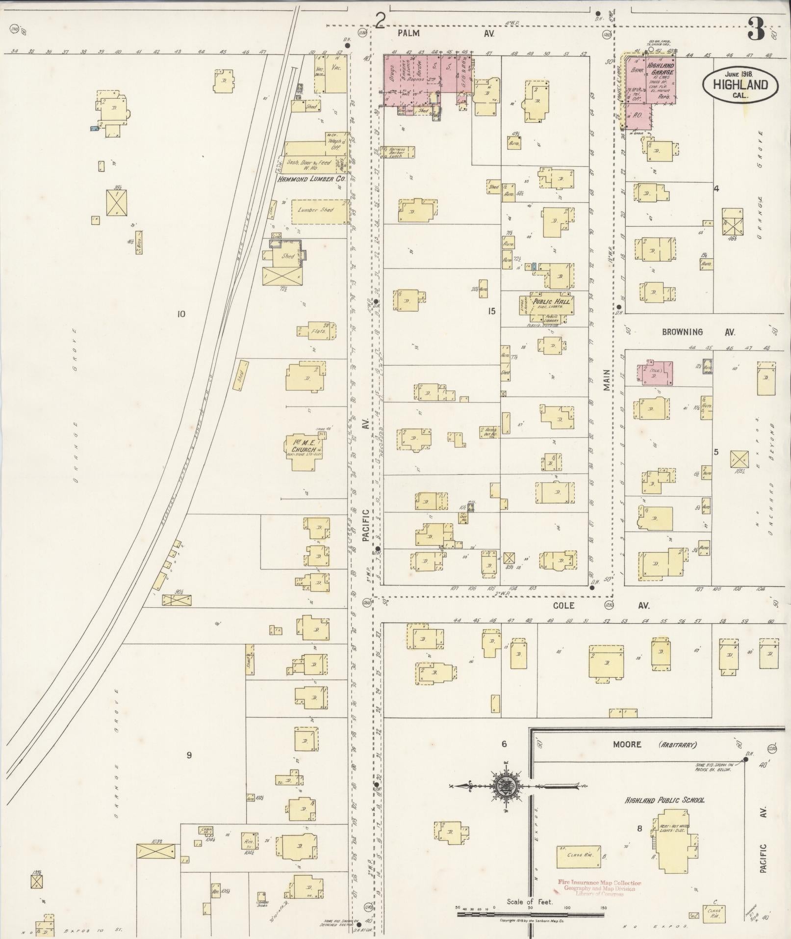 Sanborn Fire Insurance Map from Highland, San Bernardino County, California (1918), Sheet #0003 - Historic Sanborn Fire Insurance Map Print, vintage old map wall art, antique decor, genealogy gift, California California map