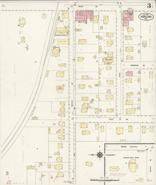 Sanborn Fire Insurance Map from Highland, San Bernardino County, California (1918), Sheet #0003 - Historic Sanborn Fire Insurance Map Print, vintage old map wall art, antique decor, genealogy gift, California California map