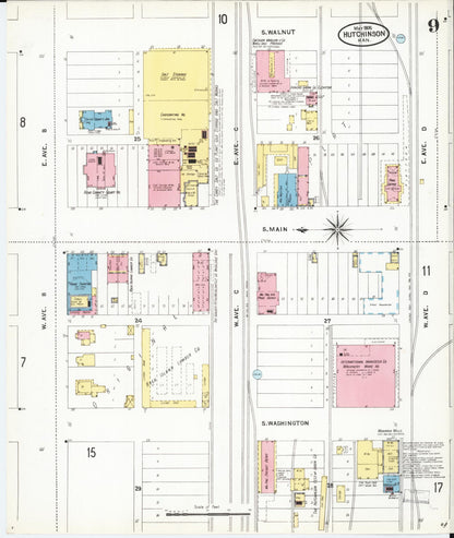 Sanborn Fire Insurance Map from Hutchinson, Reno County, Kansas (1905), Sheet #0009 - Complete Map Set gallery image, historic Sanborn map, vintage wall art, Kansas Kansas